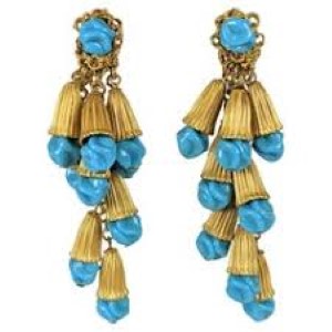  Miriam Haskell 1960's gilt and bead drop earrings